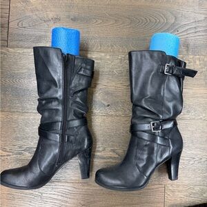 Kelly & Katie Black Leather Heeled Boots, 9